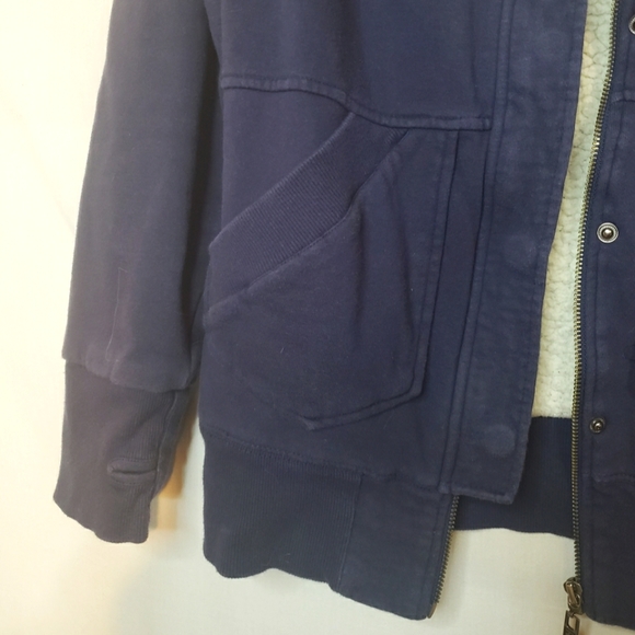 ROXY Blue White Jacket Hoodie Fur Trim Zipper Winter Snap Buttons Size M - Picture 6 of 8